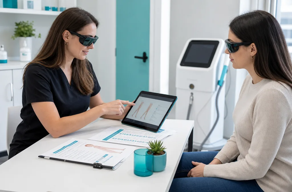 Épilation laser des jambes complètes : patiente détendue sous les soins d'une praticienne en centre zen