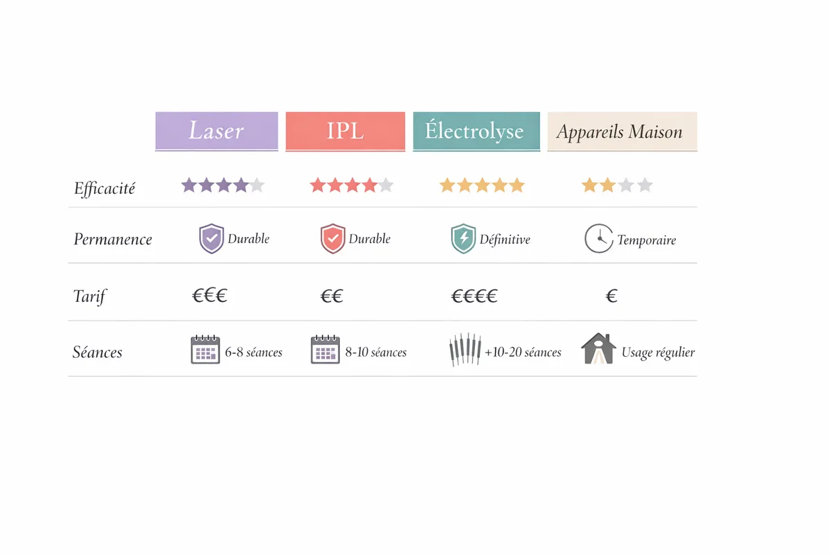 Comparatif des méthodes d épilation définitive : laser, lumière pulsée et électrolyse