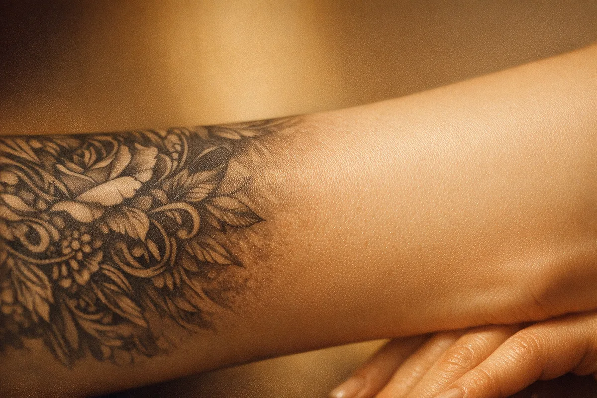 Illustration d’un tatouage intact, sans traitement sur la zone tatouée.