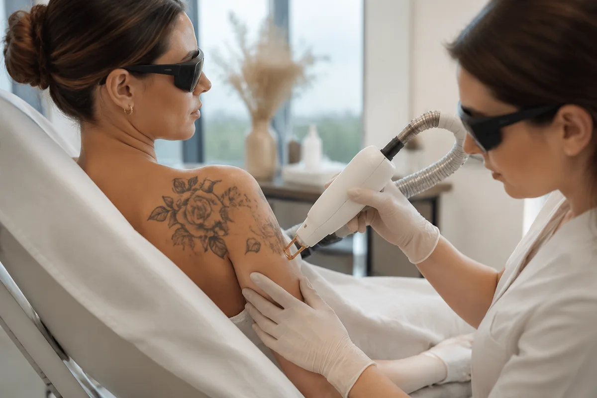 Illustration d’un soin sur un tatouage, sans résultat clinique documenté.